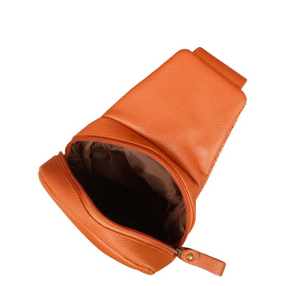 Leather Fanny Sling Bag for Women Men, Orange Waist Pack Crossbody Shoulder Bag - Picture 6 of 10